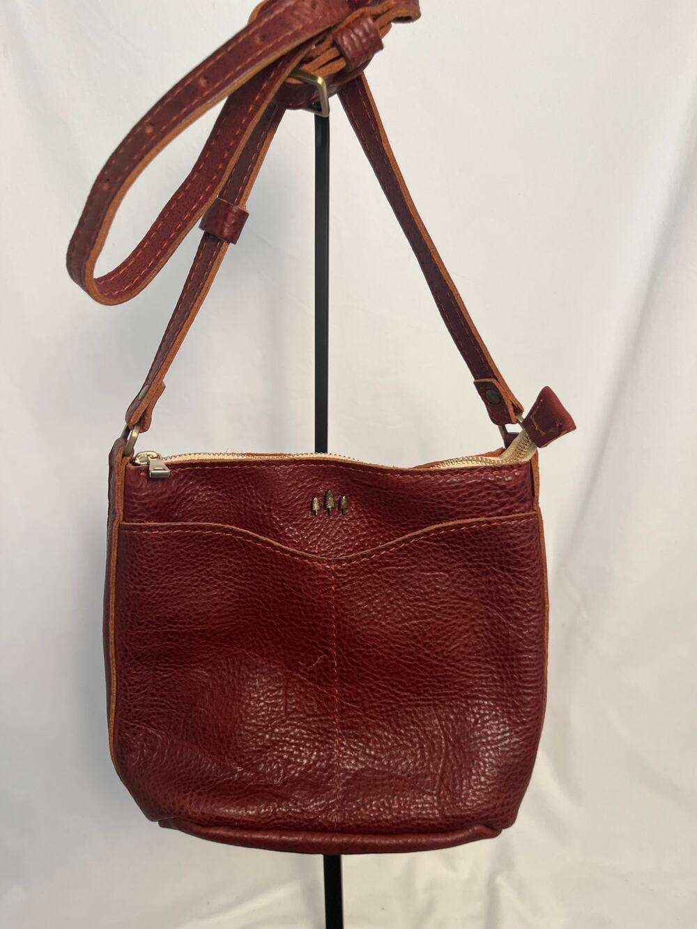 Portland Leather Brown Pebbled Leather Crossbody Bag Adjustable Strap
